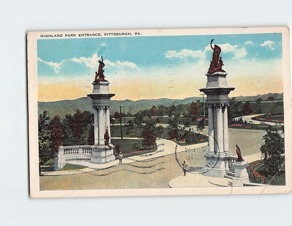 Postcard Highland Park Entrance Pittsburgh Pennsylvania USA