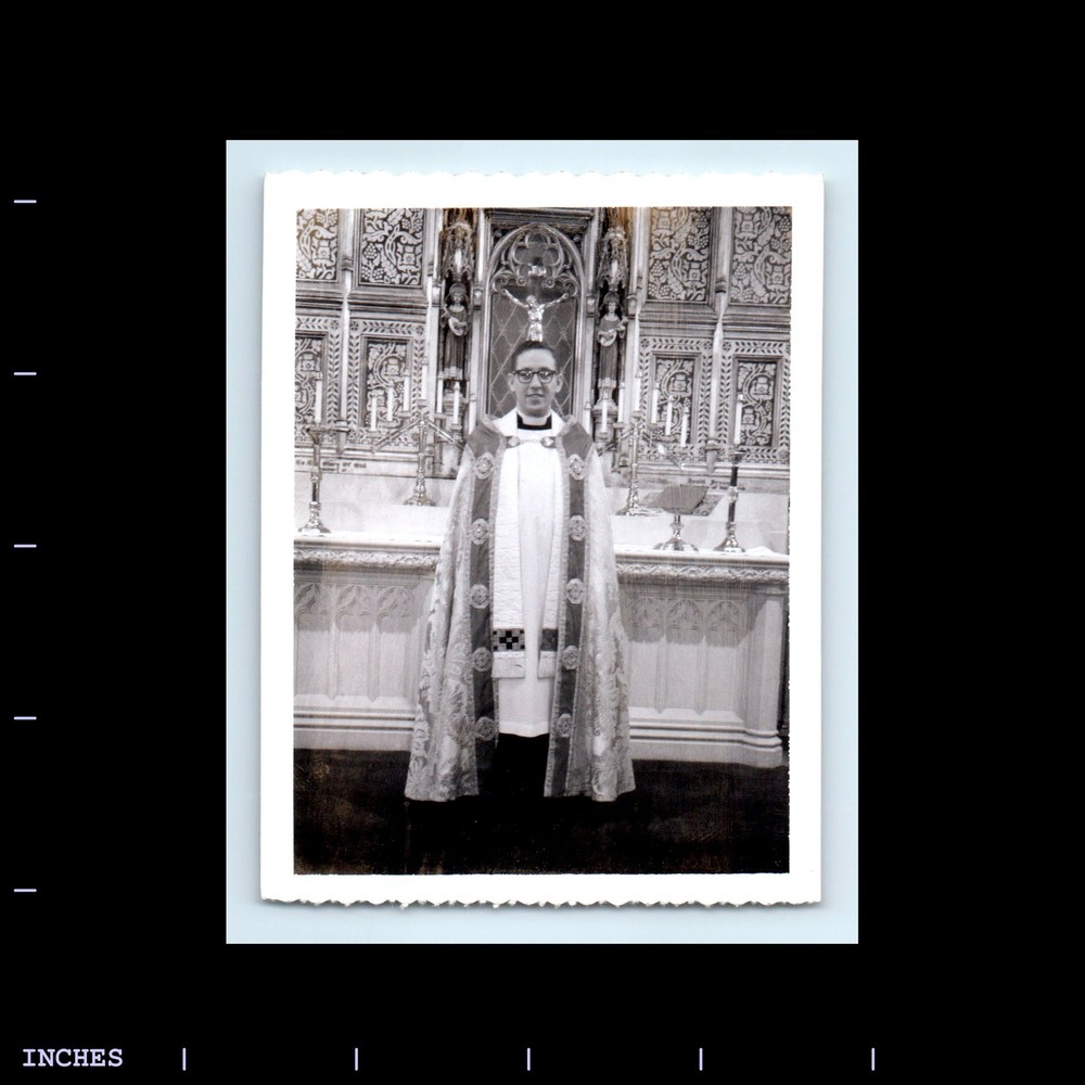 Old Vintage Photo MAN PRIEST AT ALTAR POLAROID