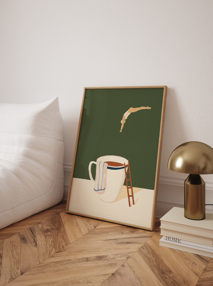 Coffee Diver Poster Funny Coffee Lover Gift Kitchen Wall Art Print