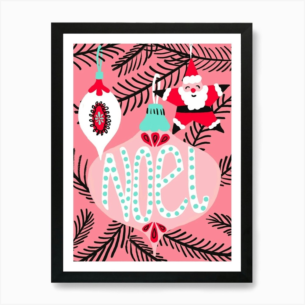 Mid Century Noel Christmas Ornament Framed Wall Art Canvas Print