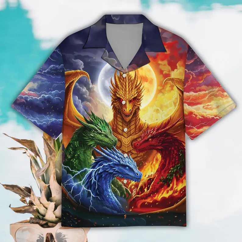 Fantasy Dragon Hawaii Shirt Men's Tropical Beach Aloha Summer Gift