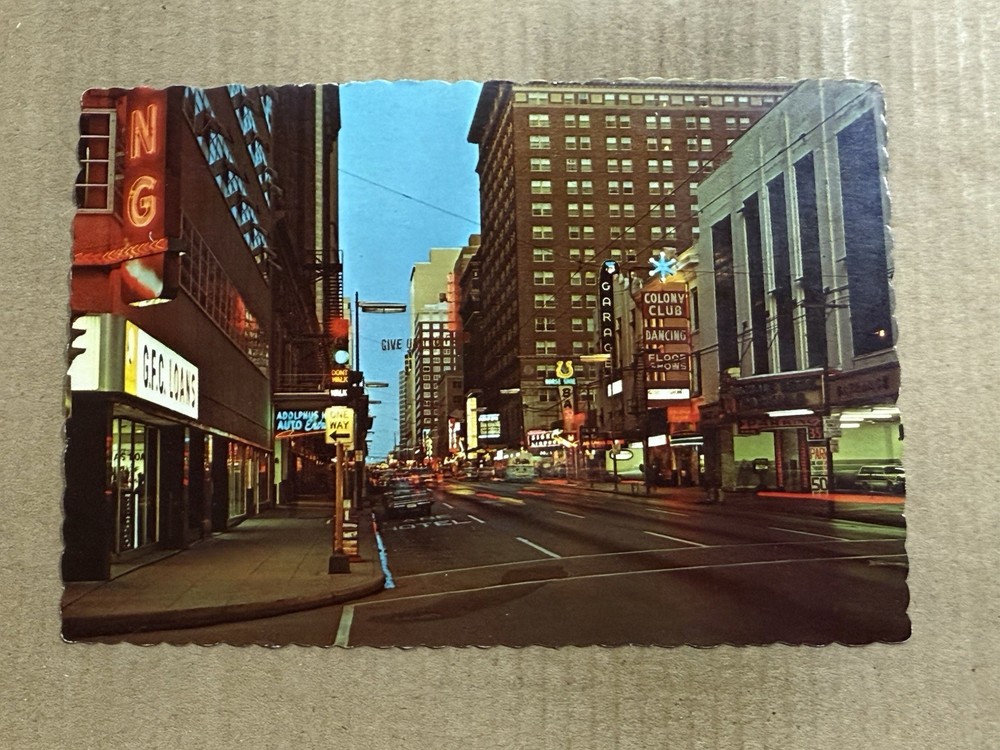 Postcard Dallas TX Texas Commerce Street Colony Club Dancing Vintage Night View