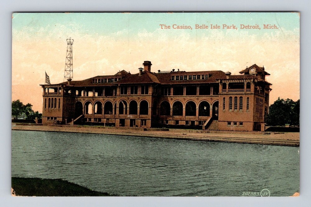 Detroit MI- Michigan, The Casino, Belle Isle Park, Antique, Vintage Postcard