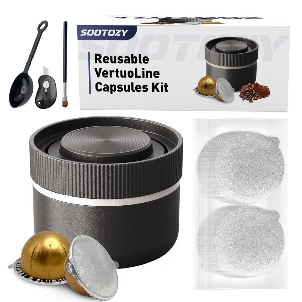 Reusable Pods Kit for Nespresso 1 Holder + 100 Lids + 1 Scoop, Black