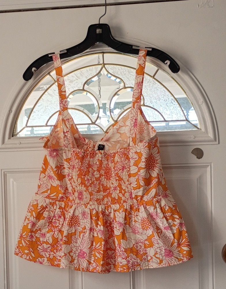 J.CREW Floral Sleeveless Camisole Tank Top Orange Pink Size 12 Women