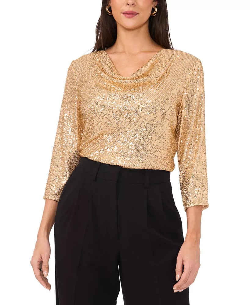 Vince Camuto Women's Top Sz S Sequined Cowlneck 3/4-Sleeve