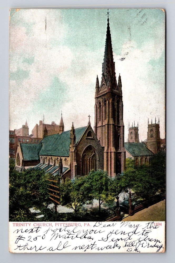 Pittsburgh PA-Pennsylvania, Trinity Church, Religion, Vintage Souvenir Postcard