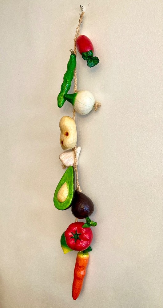 Vintage paper Mache Vegetable Ristra on Jute Cord