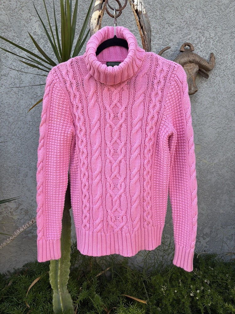 Ralph Lauren Women's Pink Fisherman Cable Knit Sweater Turtleneck Size M