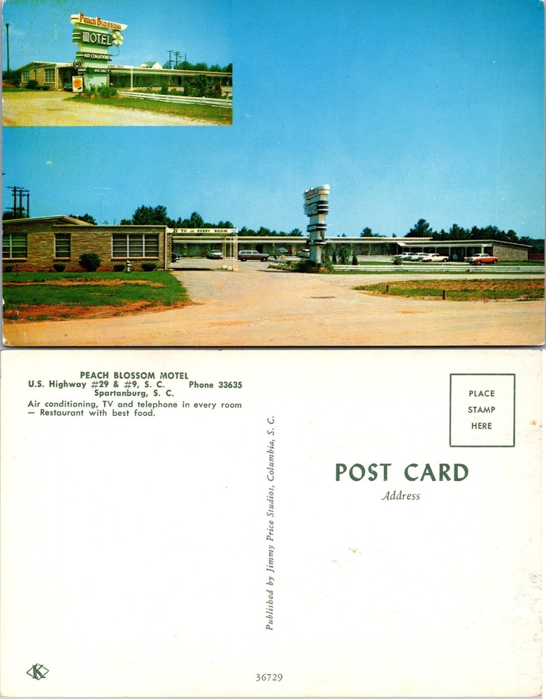 Peach Blossom Motel and Restaurant Spartanburg South Carolina SC Postcard