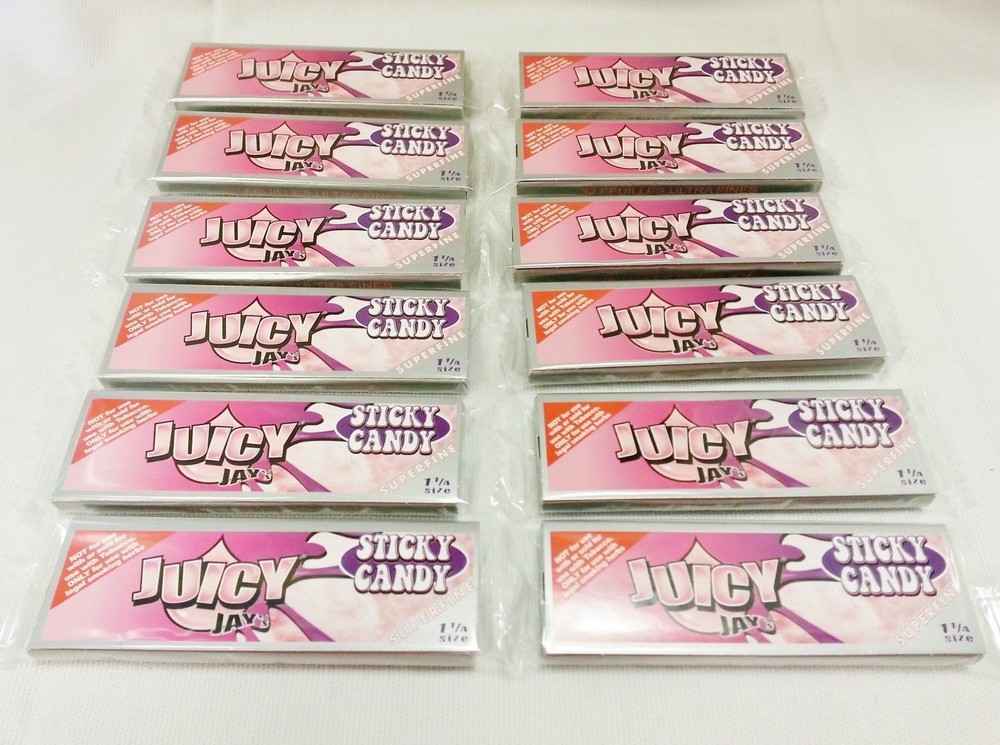 12 Packs JUICY JAY'S  1 1/4 Rolling Papers Sticky Candy Free Ship