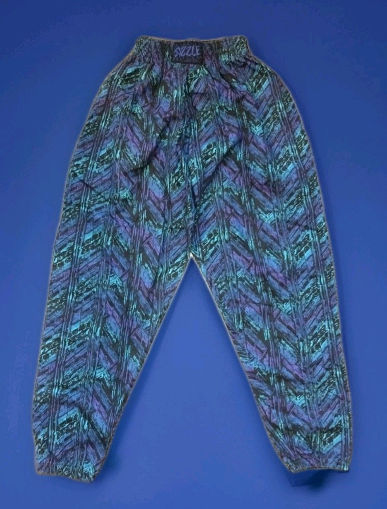 VTG 80s Michael Scott Blue Abstract Parachute Pants 21x29 Unstretchable Vintage-image