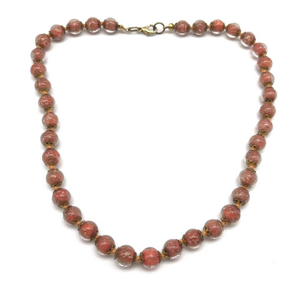 Vintage Orange Peach Sparkly Glass Ladies Beaded Strand Necklace