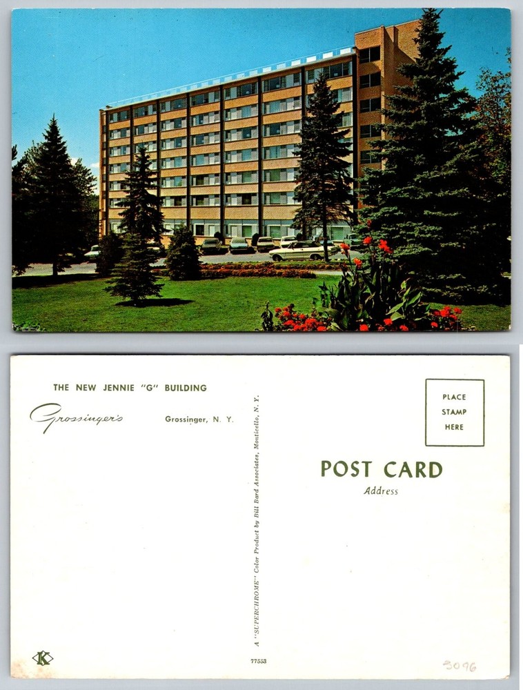 Vintage Grossinger's Jennie G Building Catskills NY Superchrome Postcard