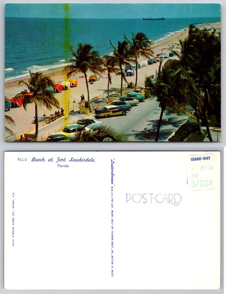 Beach Fort Lauderdale Florida Cars Palms Postcard