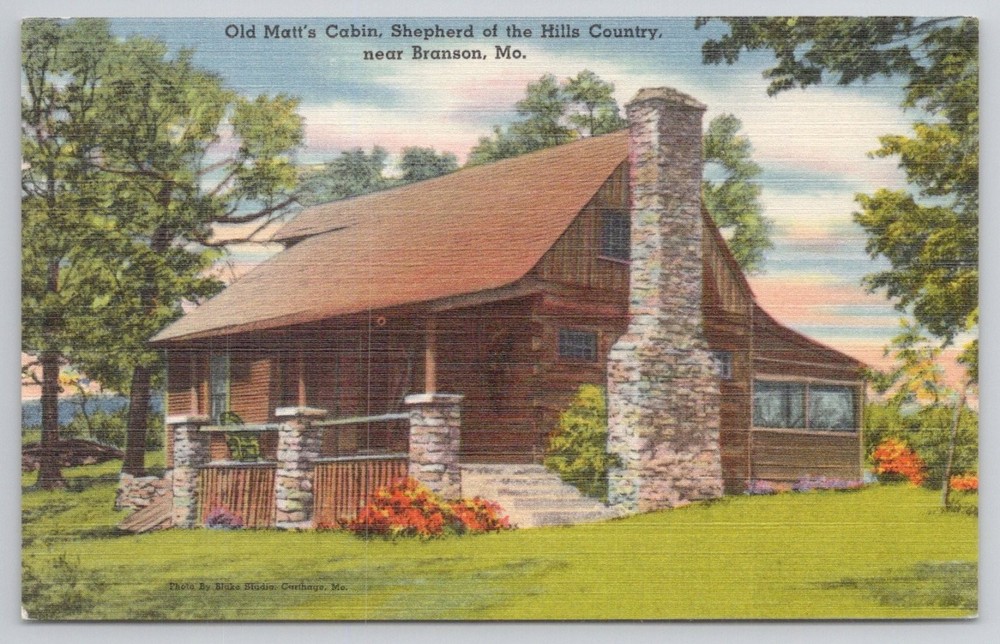 Old Matt's Cabin Branson MO Shepherd of the Hills Postcard Vintage Ozark