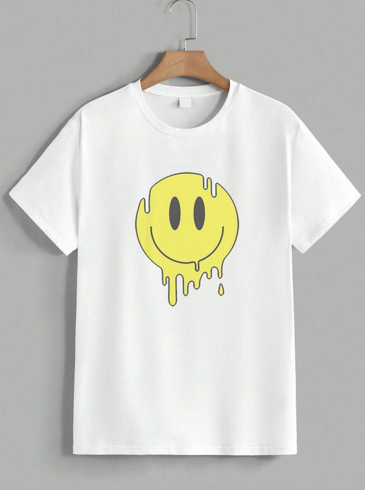 Melting Smiley Face T-Shirt Drippy Smile Graphic Tee Streetwear Retro Unisex