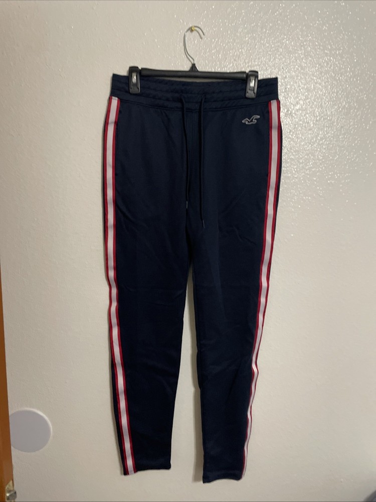 Hollister Navy Track Pants with Red White Side Stripes