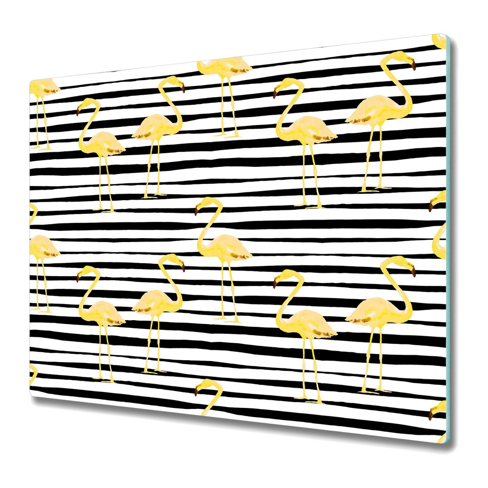 Glass Chopping Board Utensil Gold Flamingo Striped Black Lines on Bird 60x52