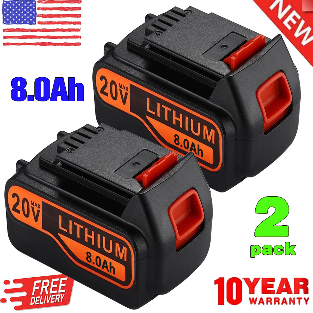 2Pack 20V 8000Ah LBXR20 Lithium Battery for Black & Decker LBX20 LB2X40 Replacement  