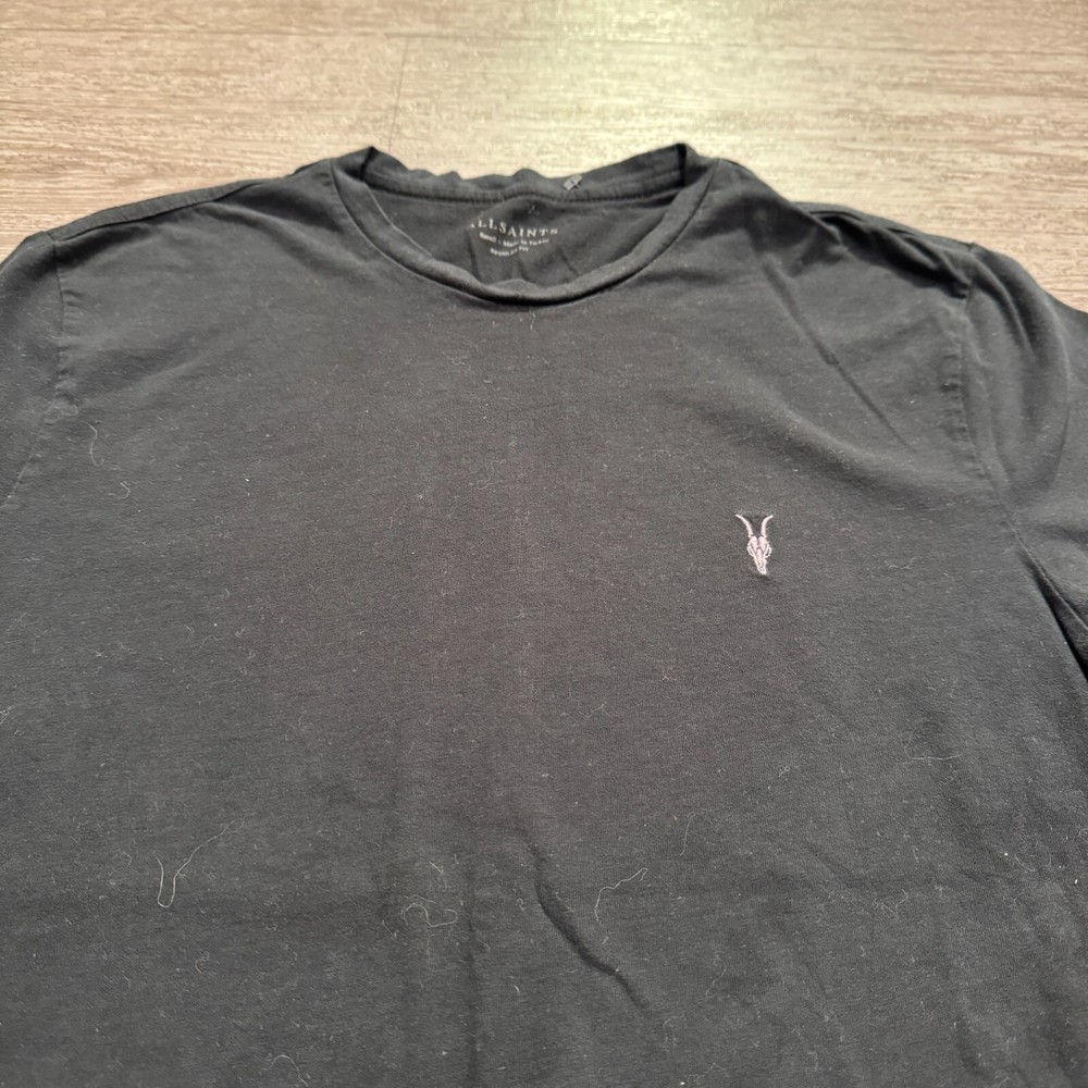 Allsaints Shirt Mens Small Black Logo Print Short Sleeve Casual Tee Lounge Adult