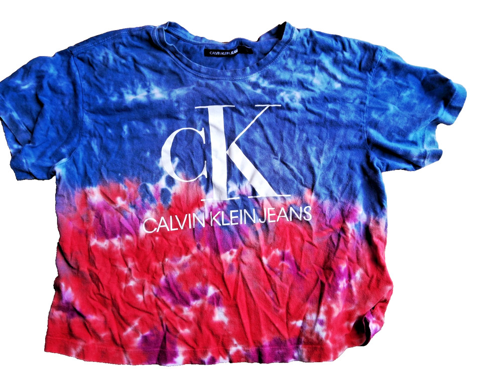 Vintage 90s CALVIN KLEIN Size LG shirt Cotton Top T-shirt Blue Red Tyedye
