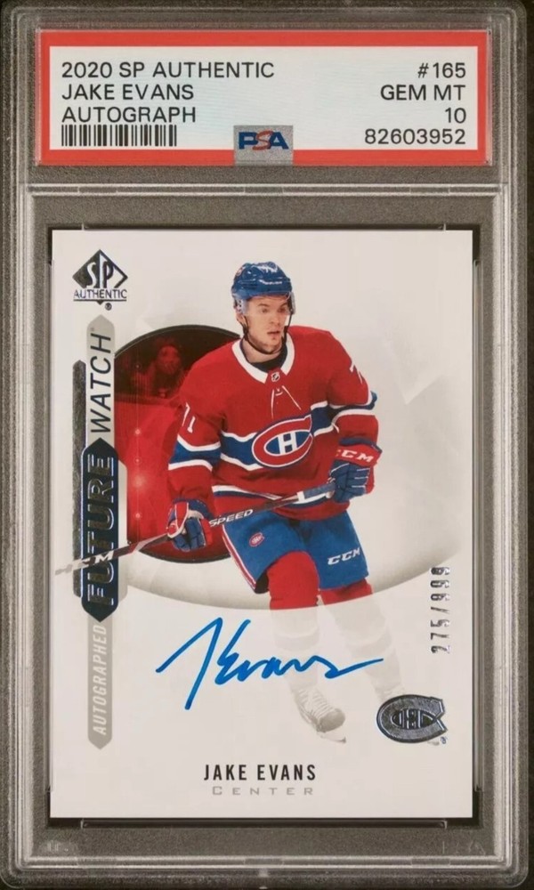 2020-21 SP AUTHENTIQUE JAKE EVANS PSA 10 FUTURE WATCH AUTO /999 MONTRÉAL