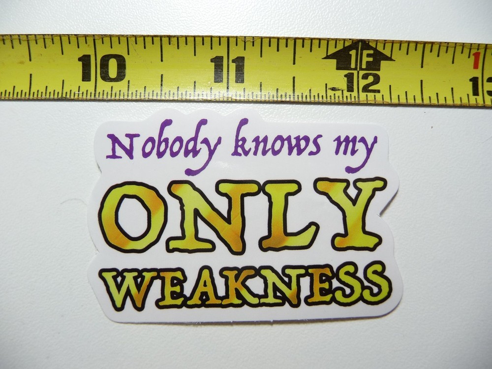 NOBODY KNOWS MY ONLY WEAKNESS DECAL STICKER FUNNY SARCASM SARCASTIC SAYING
