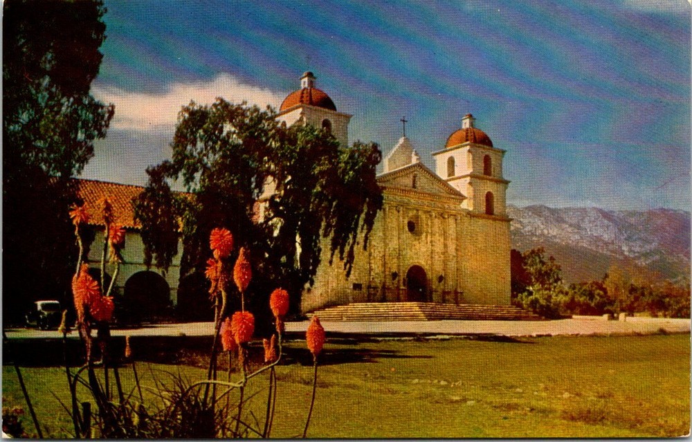 Rustic View of Santa Barbara Mission Camino Real California Vintage Postcard