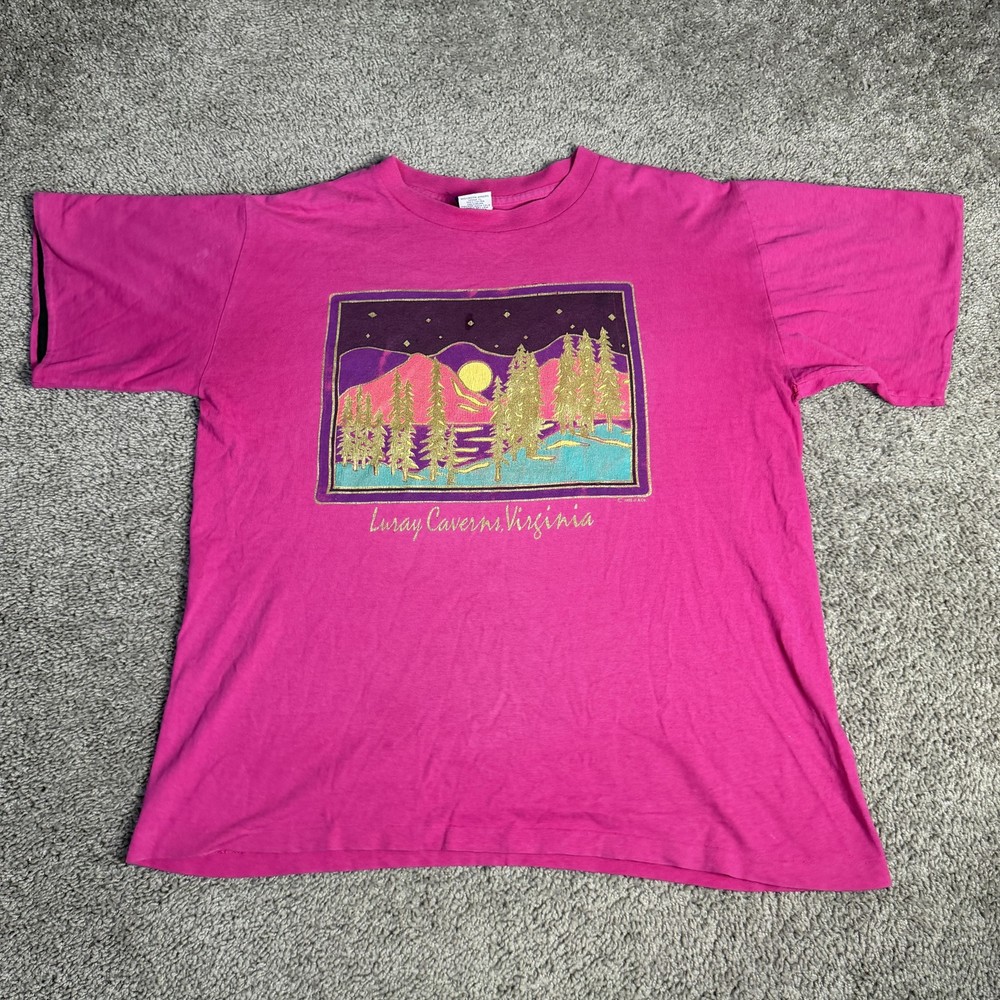 Vintage Luray Caverns VA Shirt Mens XL Pink Moon Light Graphic Single Stitch 90s