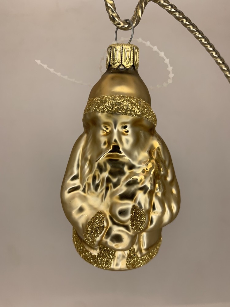 Vintage Blown Glass Christmas Ornament Santa Gold W/ Glitter German