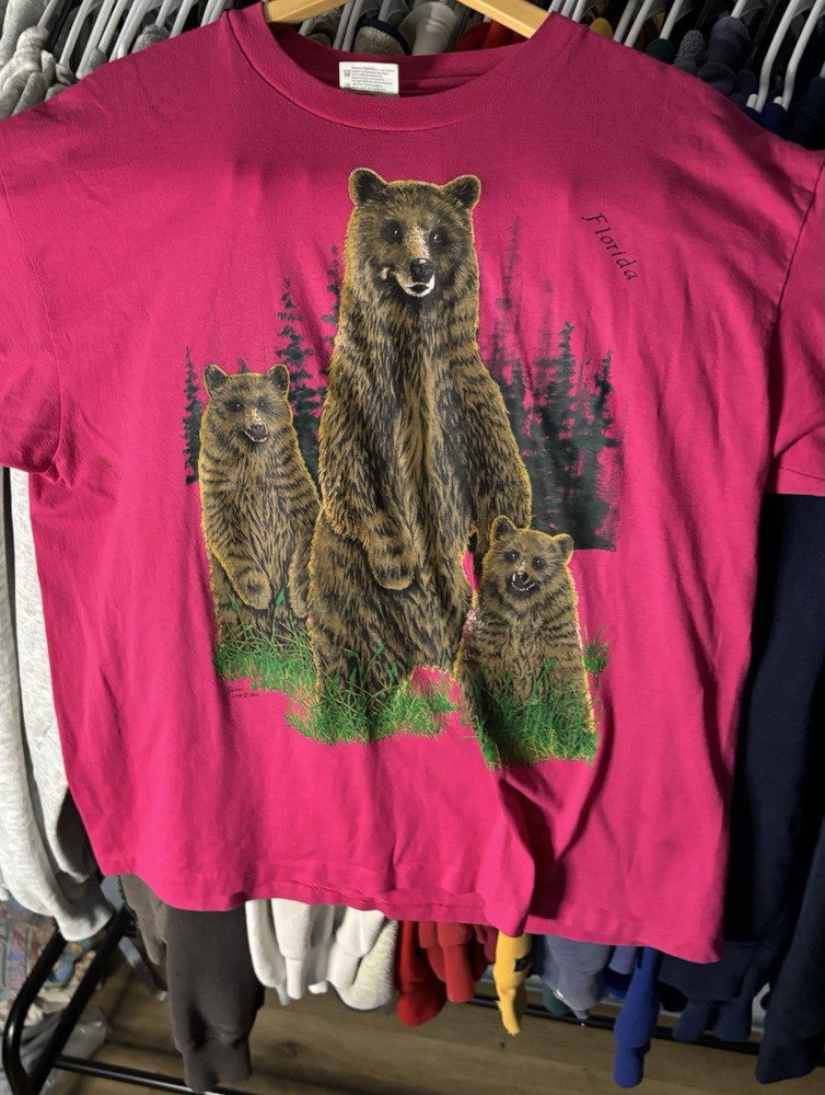 Title: Vintage Florida Bear Nature Graphic T-Shirt Pink Single Stitch XL