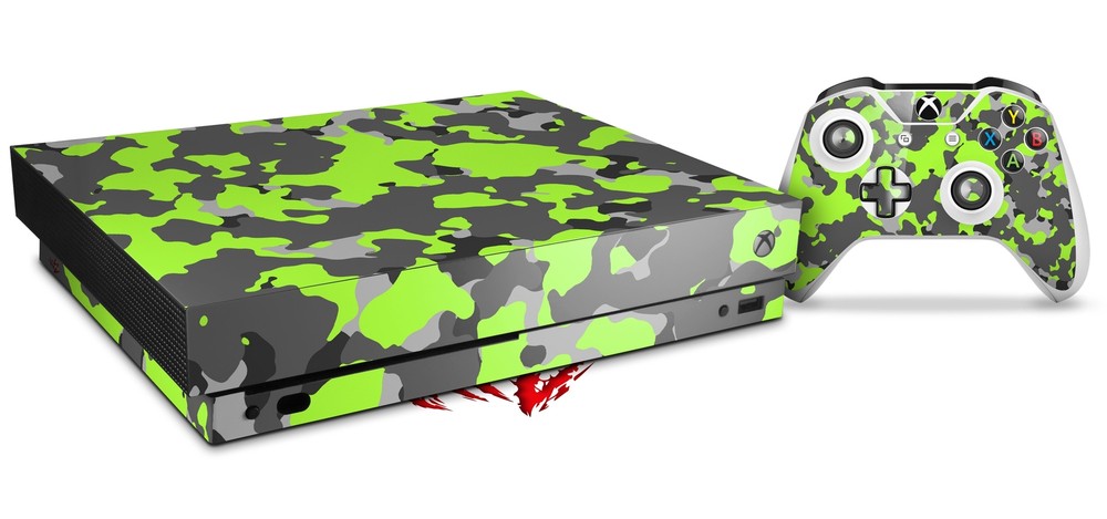 Skin Set for XBOX One X WraptorCamo Old School Camouflage Camo Lime Green