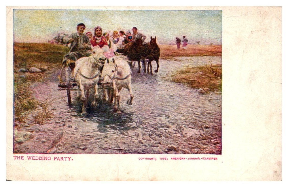 1906 Wedding Party Painting from Chicago Sunday American Vintage Postcard