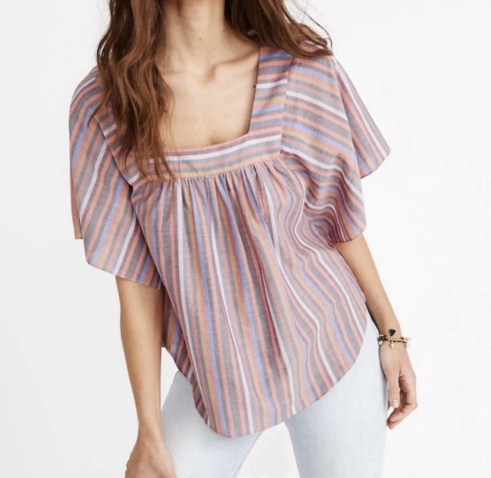 Madewell Butterfly Top in Rainbow Stripe shirt Mulled Wine Smith Stripes M