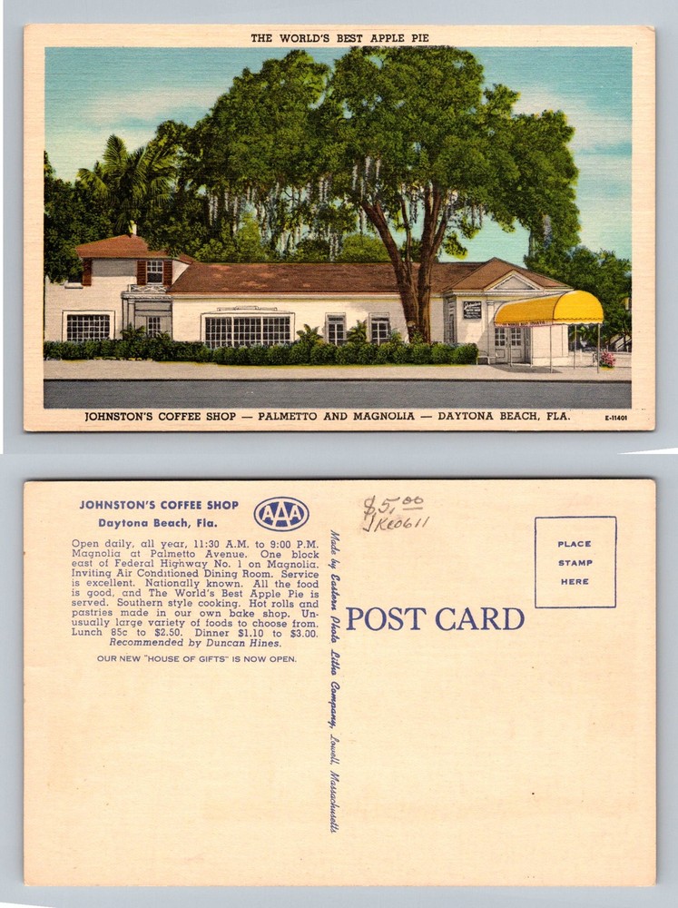 Daytona Beach, FL-Florida, Johnston's Coffee Shop & Apple Pie Vintage Postcard