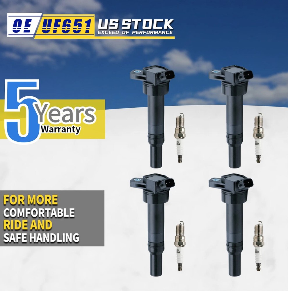 4X Ignition Coil + Plug for Hyundai Elantra Tucson Kia Forte Soul 1.8L 2.0 UF651