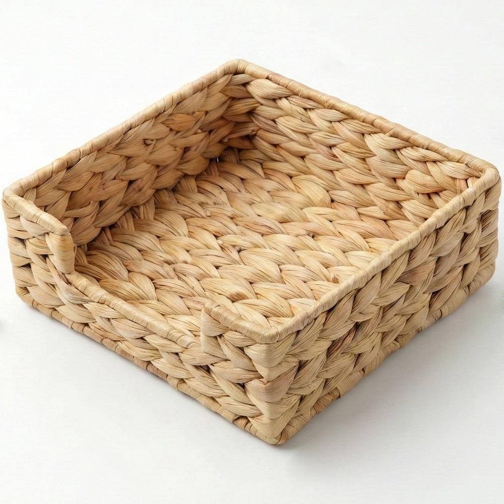 Water Hyacinth Napkin Holder – Square Wicker Tissue Tray for Dining Table, Ki...