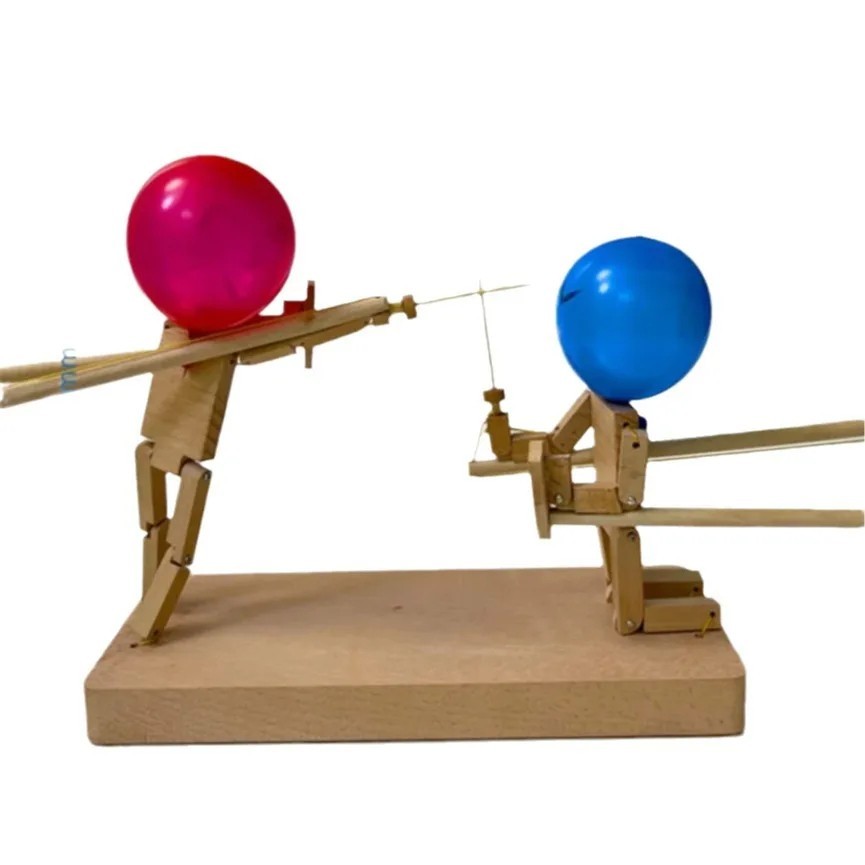 Balloon Bamboo Man Battle Game (Wooden Fighter with Inflatable Head, 2 Players
