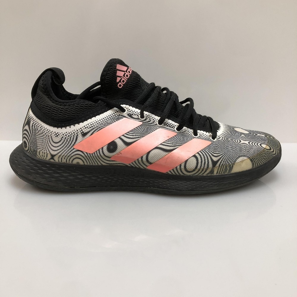 Adidas Shoes Mens Size 10 Black White Pink Bounce Court Pattern Sneakers Low Top