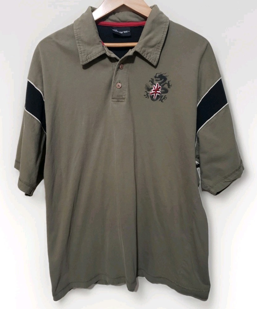Vintage No Boundaries Y2K Streetwear Polo Shirt Sz Large Green Dragon Surf Skate