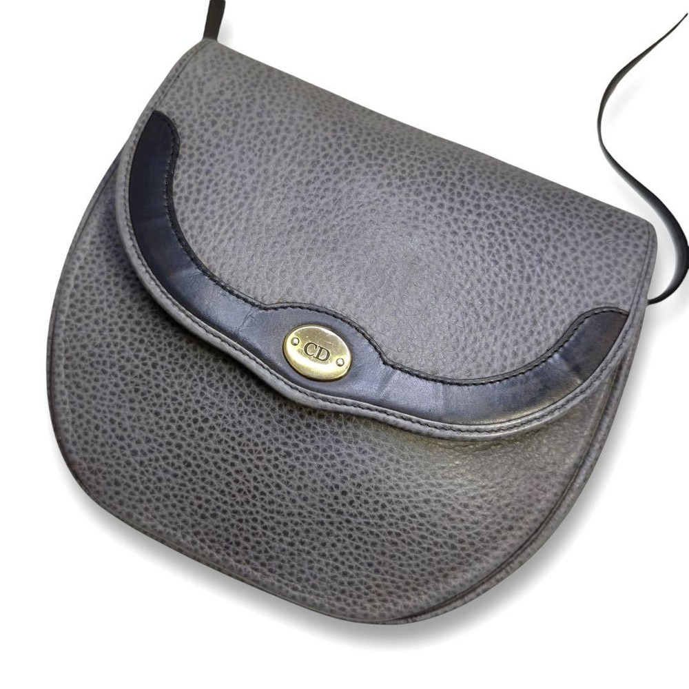 Dior CD logo grey grained leather shoulder bag made in France