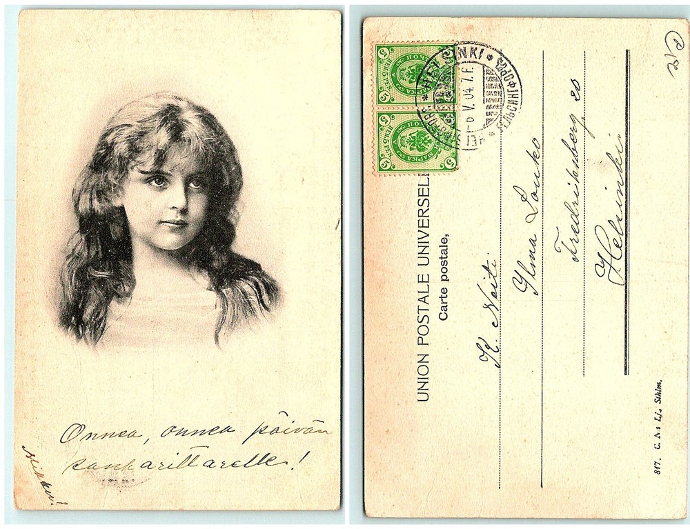 S03-7443, Girl, Finland 1904 Postmarked, Postcard