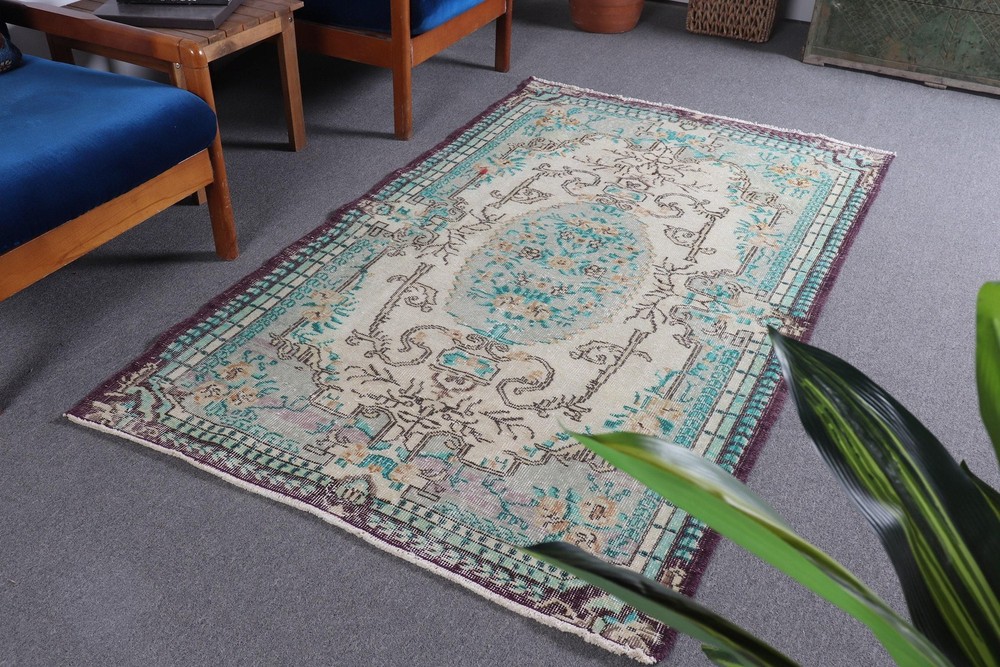 Turkish Vintage Rug 3,8x6,2 ft (116x190 cm), Blue White Oriental Rug