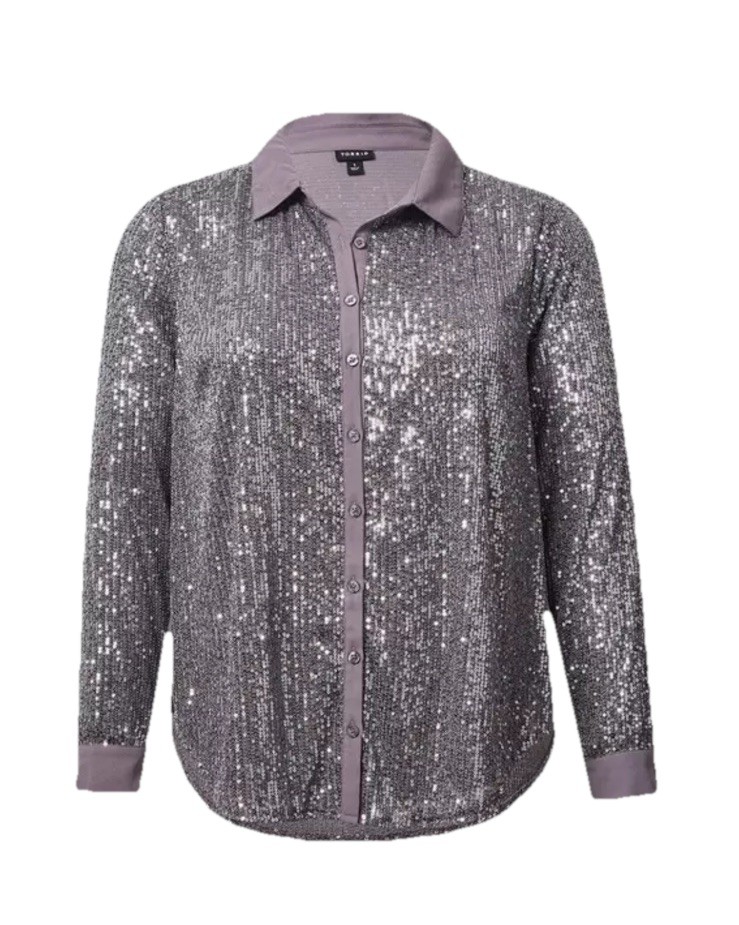 Torrid Gray Madison Sequin Long Sleeve Button Up Shirt Women’s Size 3X 22-24 NWT