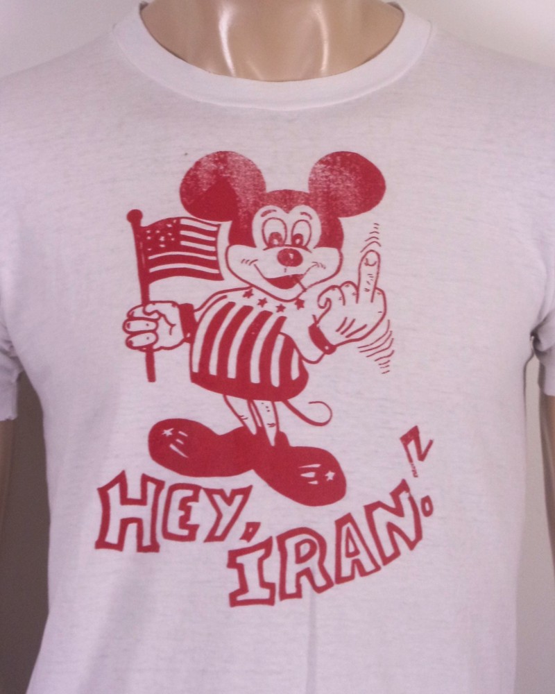 vintage 70s 80s single stitch Mickey Mouse Hey Iran T-Shirt FU Middle Finger M