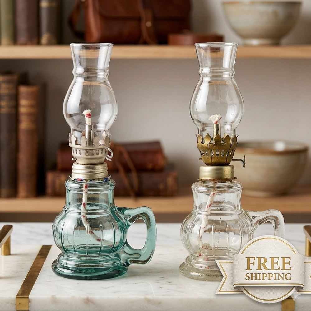 Rustic Oil Lamp Lantern Vintage Glass Kerosene Chamber Oil Lighting Lantern Home
