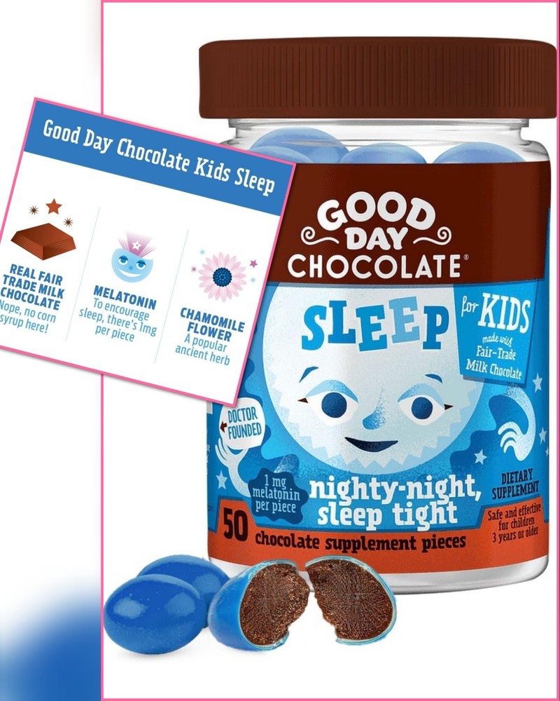 Good Day Chocolate Sleep Aid for Kids with 1mg Melatonin and Chamomile 50ct Drug Free