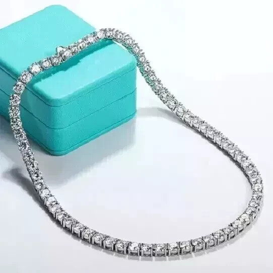 Women's 14K White Gold Plated 27Ct Lab-Created Diamond Tennis Necklace 18 Inch