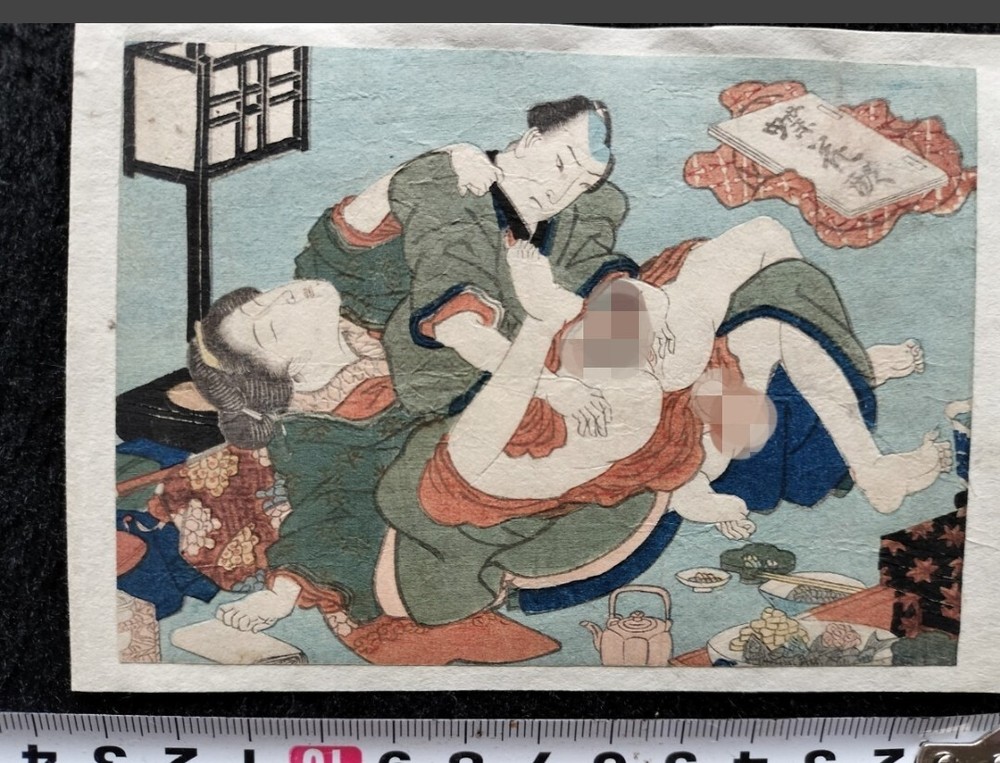 15.JAPANESE 5in × 13in Woodblock Shunga ukiyo-e Edo Bijinga Hokusai Utagawa